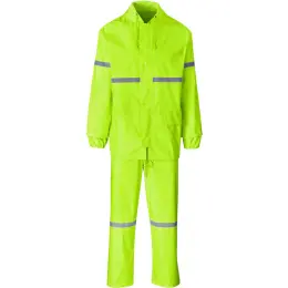 Outdoor Hi-Viz Reflective Polyester PVC Rainsuit Lime Green